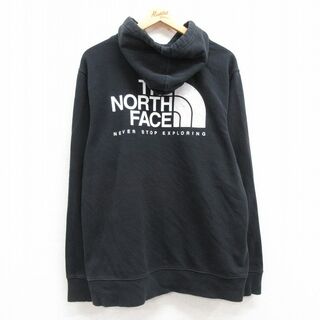 ノースフェイス(North Face)のXL★古着 ノースフェイス THE NORTH FACE 長袖 スウェット パーカー メンズ ビッグロゴ 黒 ブラック 24may23 中古 スエット トレーナー トップス(パーカー)