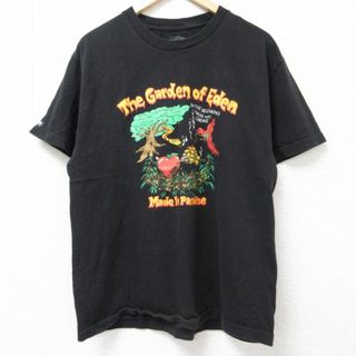 L★古着 半袖 Tシャツ メンズ 木 ヘビ コットン クルーネック 黒 ブラック 24may23 中古(Tシャツ/カットソー(半袖/袖なし))