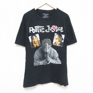 XL★古着 半袖 Tシャツ メンズ 映画 ポエティックジャスティス トゥパック 2パック 2PAC 大きいサイズ コットン クルーネック 黒 ブラック 24may23 中古(Tシャツ/カットソー(半袖/袖なし))