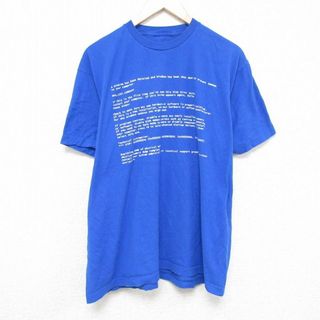 XL★古着 半袖 Tシャツ メンズ メッセージ 大きいサイズ コットン クルーネック 青 ブルー 24may23 中古(Tシャツ/カットソー(半袖/袖なし))