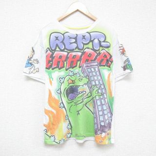 XL★古着 半袖 Tシャツ メンズ アニメ ニコロデオン ラグラッツ レプター 前面プリント クルーネック 白 ホワイト 24may23 中古(Tシャツ/カットソー(半袖/袖なし))