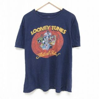 XL★古着 半袖 Tシャツ メンズ ルーニーテューンズ LOONEY TUNES マービンザマーシャン シルベスター 大きいサイズ コットン クルーネック 黒 ブラック 24may23 中古(Tシャツ/カットソー(半袖/袖なし))