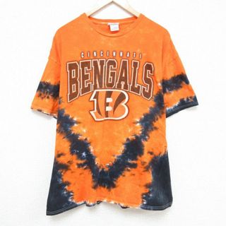 XL★古着 半袖 Tシャツ メンズ NFL シンシナティベンガルズ 大きいサイズ コットン クルーネック オレンジ他 タイダイ アメフト スーパーボウル 24may23 中古(Tシャツ/カットソー(半袖/袖なし))