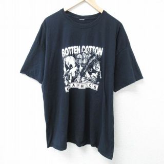 XL★古着 半袖 Tシャツ メンズ ロッテンコットン ホラー 大きいサイズ クルーネック 黒 ブラック 24may23 中古(Tシャツ/カットソー(半袖/袖なし))