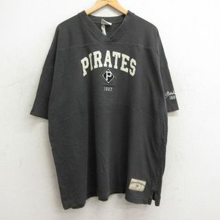 リー(Lee)のXL★古着 リー Lee 半袖 ビンテージ フットボール Tシャツ メンズ 00年代 00s PIRATES 大きいサイズ Vネック 黒 ブラック 24may23 中古(Tシャツ/カットソー(半袖/袖なし))