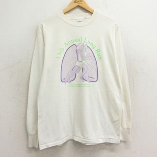 L★古着 長袖 ビンテージ Tシャツ メンズ 90年代 90s マラソン 肺 クルーネック USA製 白 ホワイト 24may23 中古(Tシャツ/カットソー(半袖/袖なし))