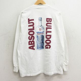 L★古着 All Sport 長袖 ビンテージ Tシャツ メンズ 90年代 90s ABSOLUT BULLDOG 酒 コットン クルーネック USA製 白 ホワイト 【spe】 24may23 中古(Tシャツ/カットソー(半袖/袖なし))