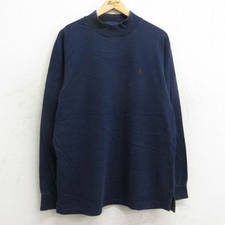 ラルフローレン(Ralph Lauren)のXL★古着 ラルフローレン Ralph Lauren ポロゴルフ 長袖 ビンテージ ブランド Tシャツ メンズ 90年代 90s ワンポイントロゴ コットン ハイネック モックネック 紺 ネイビー 24may23 中古(Tシャツ/カットソー(半袖/袖なし))