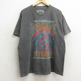 XL★古着 半袖 ヒップホップ ラップ Tシャツ メンズ デスロウレコード 大きいサイズ コットン クルーネック 濃グレー 24may23 中古(Tシャツ/カットソー(半袖/袖なし))