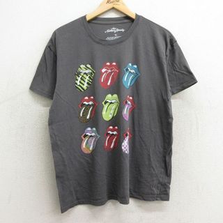 L★古着 半袖 ロック バンド Tシャツ メンズ ローリングストーンズ The Rolling Stones コットン クルーネック 濃グレー 24may23 中古(Tシャツ/カットソー(半袖/袖なし))