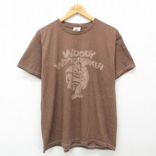 XL★古着 半袖 ビンテージ Tシャツ メンズ 00年代 00s ウッディーウッドペッカー クルーネック 茶 ブラウン 霜降り 【spe】 24may23 中古(Tシャツ/カットソー(半袖/袖なし))