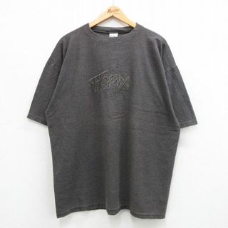 XL★古着 半袖 ビンテージ Tシャツ メンズ 90年代 90s フロリダ キーウエスト 刺繍 大きいサイズ コットン クルーネック USA製 濃グレー 霜降り 24may23 中古(Tシャツ/カットソー(半袖/袖なし))