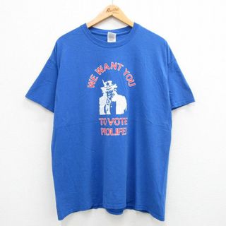 XL★古着 半袖 ビンテージ Tシャツ メンズ 00年代 00s アンクルサム マザーテレサ 大きいサイズ コットン クルーネック 青 ブルー 【spe】 24may23 中古(Tシャツ/カットソー(半袖/袖なし))