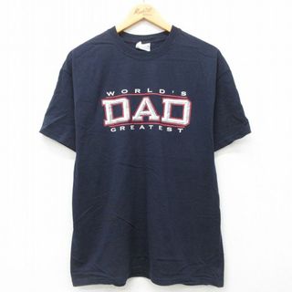 ヘインズ(Hanes)のL★古着 ヘインズ Hanes 半袖 ビンテージ Tシャツ メンズ 00年代 00s DAD コットン クルーネック 紺 ネイビー 24may23 中古(Tシャツ/カットソー(半袖/袖なし))