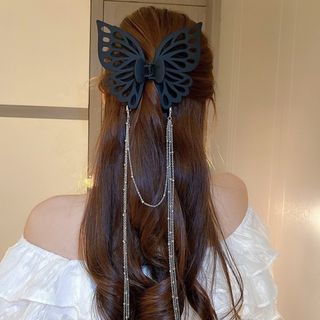 75【大人気】韓国アクセサリー ヘアクリップ 蝶ブラック黒 オルチャン 大きめ(バレッタ/ヘアクリップ)