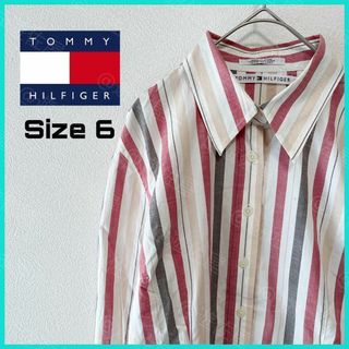 トミーヒルフィガー(TOMMY HILFIGER)のトミーヒルフィガー 長袖シャツ 古着 刺繍ロゴ ストライプ マルチカラーa46(シャツ)