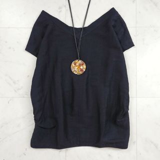 プラージュ(Plage)の美品♪ プラージュ Plage リネンブラウス フレンチスリーブ 黒(シャツ/ブラウス(半袖/袖なし))