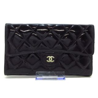 シャネル(CHANEL)のCHANEL(シャネル) 長財布 マトラッセ 黒 シルバー金具 エナメル（レザー）(財布)