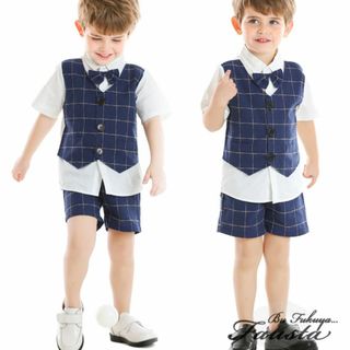 ベビースーツ 90 キッズスーツ フォーマル服 男の子スーツ チェック(セレモニードレス/スーツ)