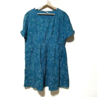 ホコモモラ(Jocomomola)のJOCOMOMOLA(ホコモモラ) ワンピース サイズ40 XL レディース美品  - グリーン×マルチ クルーネック/半袖/ひざ丈/花柄/刺繍(その他)