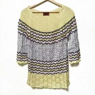 MISSONI(ミッソーニ) 七分袖セーター サイズ40 M レディース美品  - イエロー×グレー×マルチ ロング丈