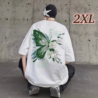 【2XL】メンズ　大きいサイズ  Ｔシャツ　半袖　プリント　男女兼用　ホワイト(Tシャツ/カットソー(半袖/袖なし))