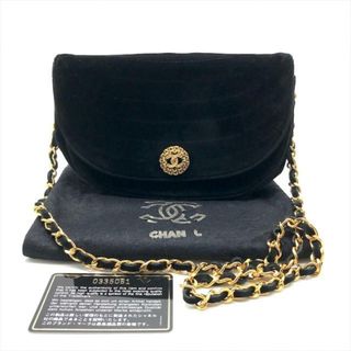 CHANEL - 良品 CHANEL シャネル ココマーク ハーフムーン ベロア ヴィンテージ チェーン ショルダー バッグ ブラック a3749