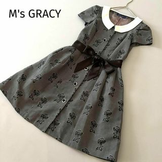 M'S GRACY - エムズグレイシー 膝丈ワンピース 白襟 2way ジャガード 薔薇 花 カメリア