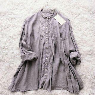 ネストローブ(nest Robe)の【美品】ネストローブ シャツ ブラウス リネン タック ゆったり フリーサイズ(シャツ/ブラウス(長袖/七分))