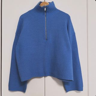 H&M - 【M&H】ブルーニット　ハーフジップ　ブルー