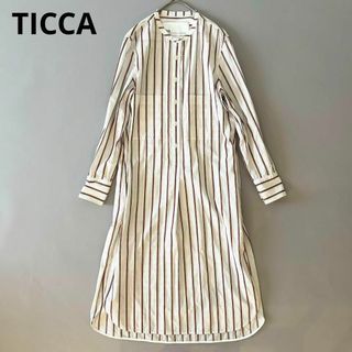 TICCA - 美品 ティッカ ロングシャツワンピース バンドカラー ストライプ フリーサイズ