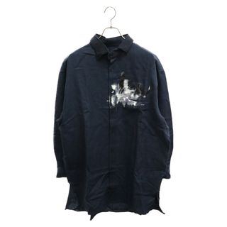 Yohji Yamamoto POUR HOMME ヨウジヤマモト プールオム 23SS LOOK14 ペイント加工 リネン長袖シャツ HZ-B45-317 ネイビー