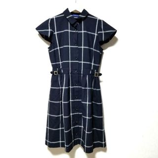 ブルーレーベルクレストブリッジ(BLUE LABEL CRESTBRIDGE)のBLUE LABEL CRESTBRIDGE(ブルーレーベルクレストブリッジ) ワンピース サイズ36 S レディース美品  - ダークネイビー×白×ライトイエロー レギュラーカラー/半袖/ひざ丈/チェック柄/シャツワンピ(その他)