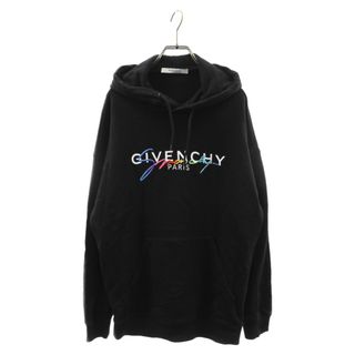 ジバンシィ(GIVENCHY)のGIVENCHY ジバンシィ 19SS レインボーシグネイチャー フロントロゴ刺繍 プルオーバーパーカー フーディー ブラック BMJ03D30AF(パーカー)