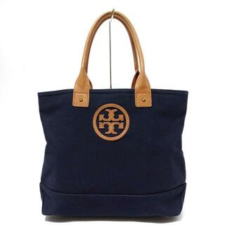 トリーバーチ(Tory Burch)のTORY BURCH(トリーバーチ) ハンドバッグ ダークネイビー×ライトブラウン ブランドロゴ/内側花柄 キャンバス×レザー(ハンドバッグ)