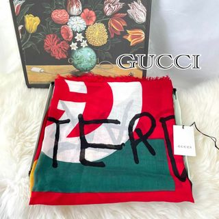 グッチ(Gucci)の【美品・箱付】グッチ　ココキャピタン　ストール　レッド　498(ストール/パシュミナ)