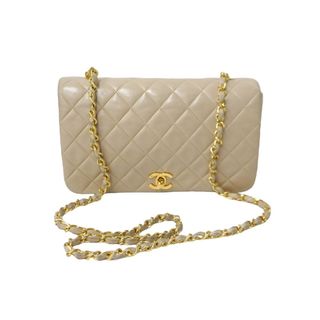 シャネル(CHANEL)のCHANEL シャネル フルフラップマトラッセ24 2番台 シングルチェーンショルダーバッグ ベージュ ゴールド金具 美品 中古 63978(ハンドバッグ)