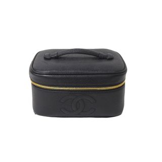 シャネル(CHANEL)のCHANEL シャネル バニティバッグ ココマーク 3番台 キャビアスキン ブラック ゴールド金具 横長 イタリア製 美品 中古 64008(その他)