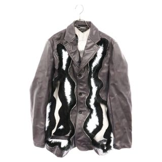 コムデギャルソンオムプリュス(COMME des GARCONS HOMME PLUS)のCOMME des GARCONS HOMME PLUS コムデギャルソンオムプリュス 23AW ストライプ 転写プリント 穴あきシンセティックレザー ノッチドラペル 3B ファーテーラードジャケット グレー/ブラック PL-J046(テーラードジャケット)