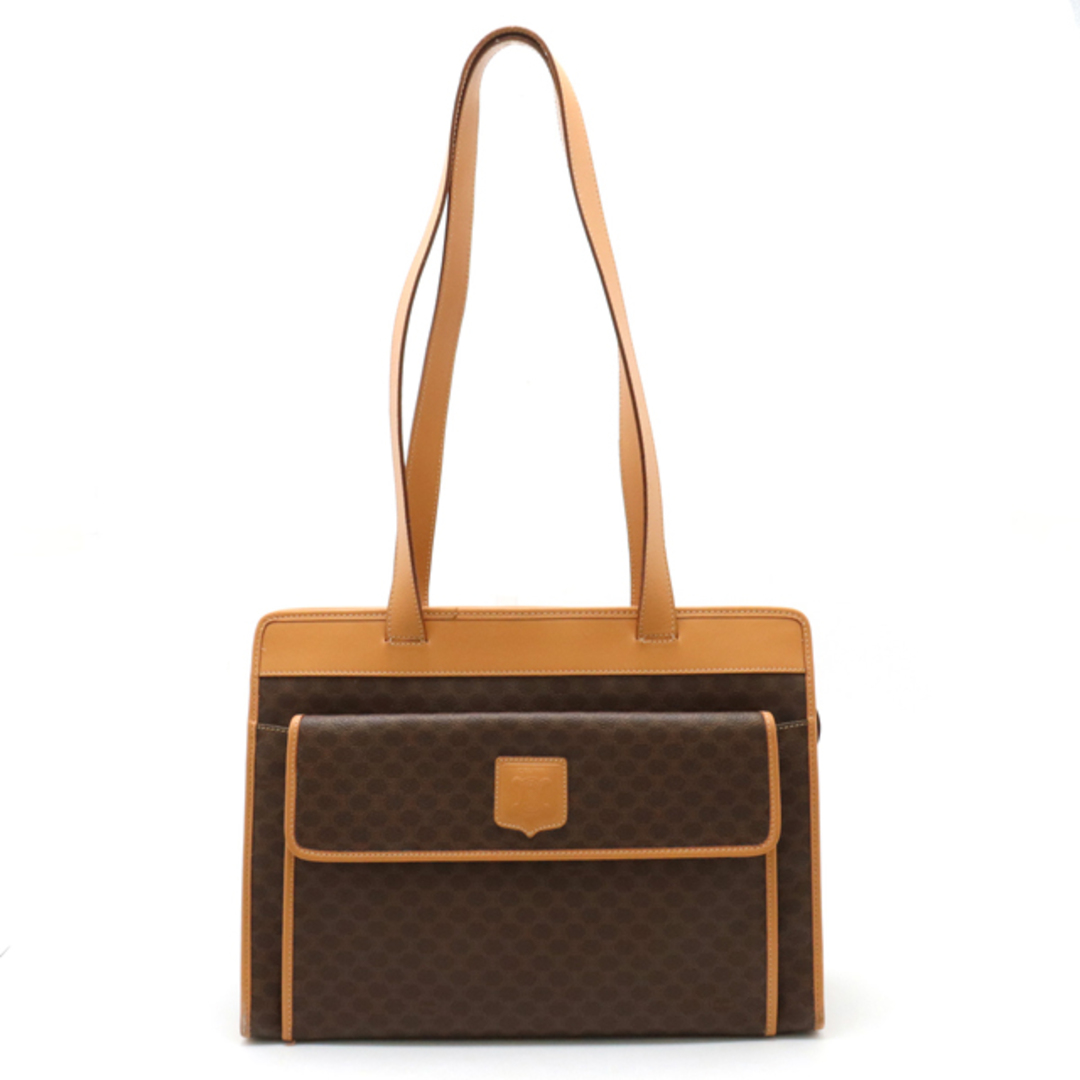 CELINE - CELINE セリーヌ マカダム柄 トートバッグ ショルダーバッグ セミショルダー PVC レザー ダークブラウン ブラウンベージュ系 ゴールド金具