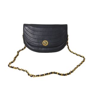 シャネル(CHANEL)のCHANEL シャネル ハーフムーン チェーンミニショルダーバッグ 0番台 ココマーク ラムスキン ブラック ゴールド金具 美品 中古 63979(ショルダーバッグ)