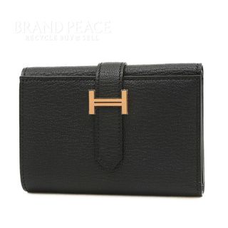 エルメス(Hermes)のエルメス ベアンコンビネ 三つ折り財布 シェーブル ブラック ローズゴールド金具(財布)