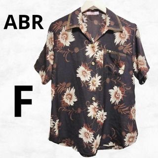 【ABR】シャツ（F）ブラウン 花柄 肩パッド 薄地 レディース ブラウス(Tシャツ(半袖/袖なし))