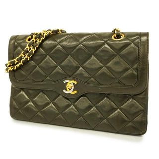 シャネル(CHANEL)の【4id4492】シャネル ショルダーバッグ/マトラッセ/パリ限定/Wフラップ Wチェーン/ラムスキン/ブラック/ゴールド金具 【中古】 レディース(ショルダーバッグ)