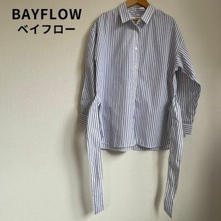 ベイフロー(BAYFLOW)の美品★BAYFLOW ベイフロー 長袖 シャツチュニック リボン ストライプ(シャツ/ブラウス(長袖/七分))