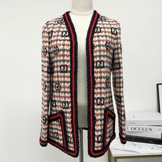 グッチ(Gucci)の9859 グッチ GGチェック ツイードジャケット アウター マルチカラー(ノーカラージャケット)