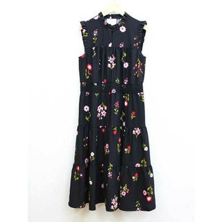 【夏物 新入荷】★kate spade new york/ケイトスペードニューヨーク★IN BLOOM SMOCKED WAIST DRESS/花柄ワンピース/おしゃれ/フリル/かわいい/ワンピース/ロング丈/ノースリーブ ブラック×マルチカラー レディース S【中古】夏 225042