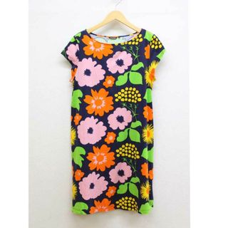 マリメッコ(marimekko)の【夏物 新入荷】★marimekko/マリメッコ★プリント総柄カットソーワンピース/花柄/おしゃれ/かわいい/シンプル/ワンピース/ミディ丈/半袖 ネイビー×マルチカラー レディース M【中古】夏 225042(その他)