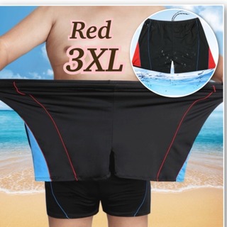 【3XL】レッド メンズ　水着　海水パンツ　大きいサイズ　ハーフパンツ　水陸両用(水着)
