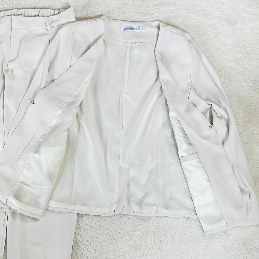 【大きい4XL】AIYISHANGFUSHI スーツ　白 テーラードノーカラー レディースのフォーマル/ドレス(スーツ)の商品写真